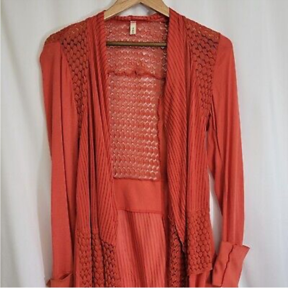 Anthropologie Tiny Open Knit Drape Coral Crochet
Trim Cardigan Sweater SzS VGUC - Picture 2 of 16